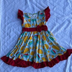 🌮 Taco Twirl Dress Girls XL (5-6T) | Fun Foodie Print | Ruffle Party Dress